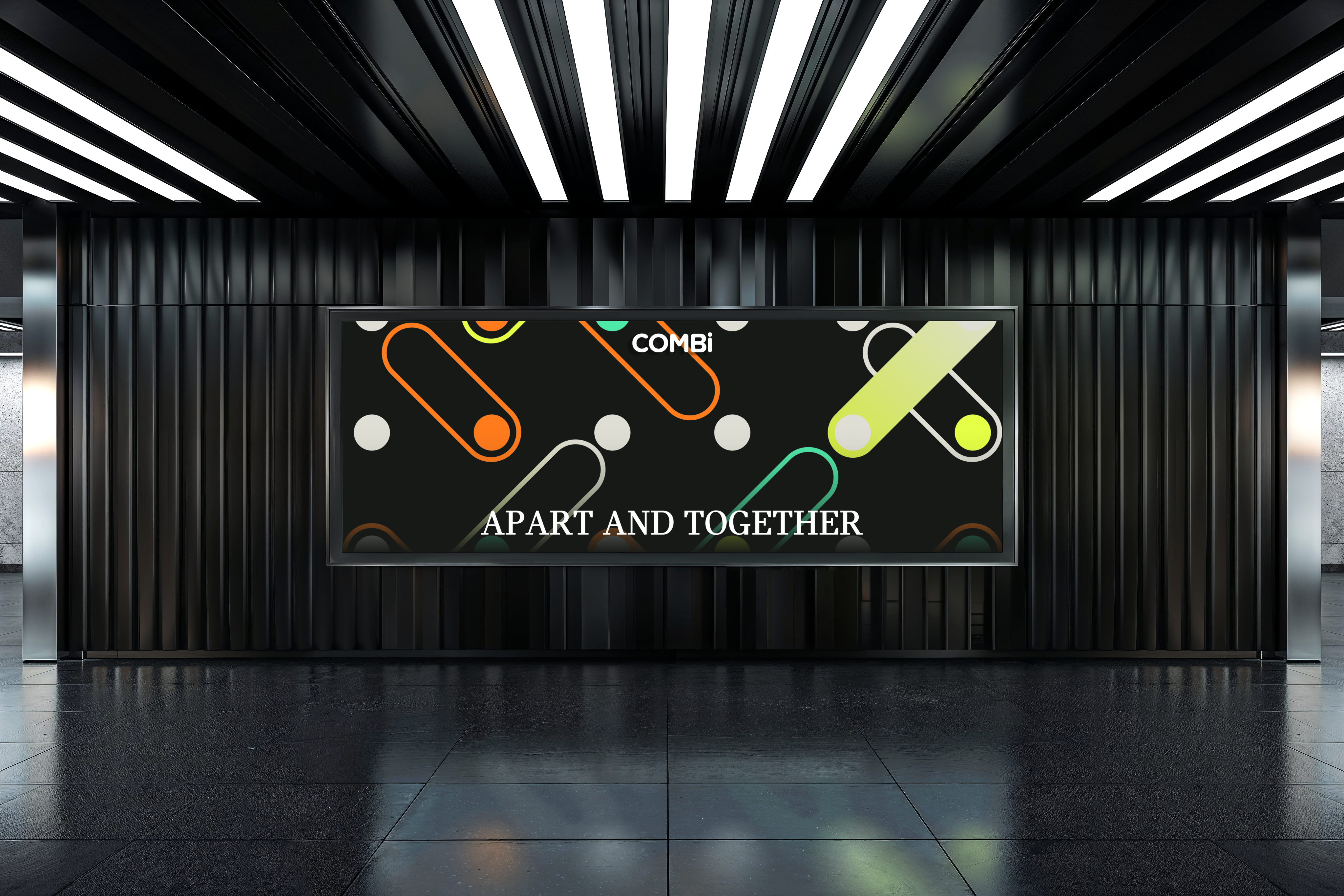 Graphic depicting a hexagonal cropped photo of an interior room design with grid lines along its borders.